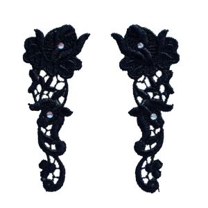 Applikationen aus Spitze in schwarz mit Strassstein 75x30mm gross