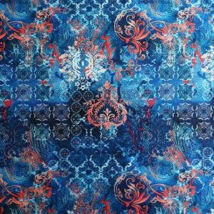 Badelycra - Lycra Stoff mit Jugendstil-Muster in blau