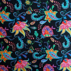 Badelycra - Lycra Stoff mit Fantasieblumen in schwarz