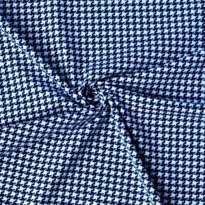 Nahaufnahme von Badelycra Stoff in Schwarz-Weiss mit kleinem Hahnentritt-Muster. Hochwertiger, schnell trocknender Badeanzugstoff (80% Polyamid, 20% Elasthan). (156 Zeichen)