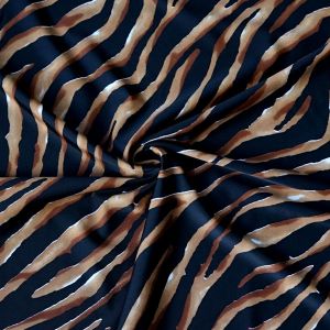 Badelycra Stoff Zebra Afrika braun/schwarz mit Faltenwurf. Stark dehnbarer Lycra in Super Stretch Qualität für Bademode und Sport.