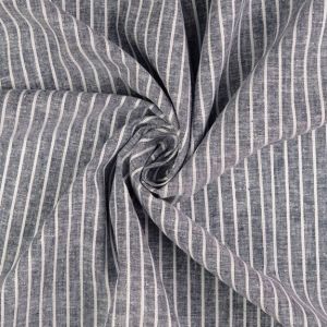 Baumwolle Leinen Stoff in denim mit offwhite Streifen, garngefärbt für Sommerbekleidung für Damen, Herren & Kinder