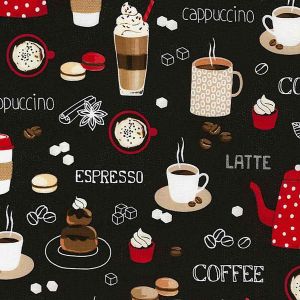 Baumwollstoff Coffee Break mit Kaffee-Muster von Timeless Treasures