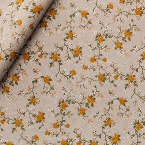 Panama Baumwollstoff mit Blumen in beige-ocker