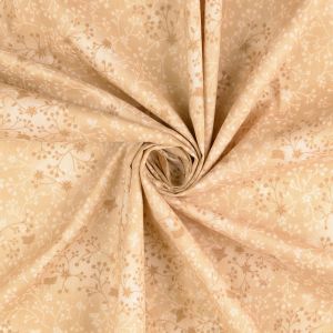 Nahaufnahme: Baumwollstoff Rankenmuster ecru & beige, hochwertiger Digitaldruck. Glatte Popeline für Patchwork & Mode – 100% Baumwolle von spitzentraum.ch.
