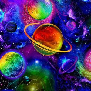 Baumwollstoff mit Weltall Muster 'Out of this World' von Timeless Treasures
