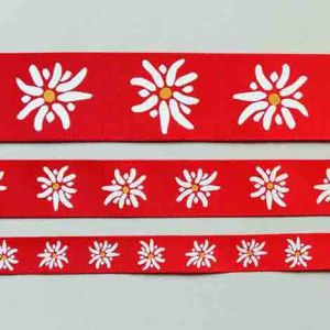 Satinband mit Edelweiss Motiv in rot