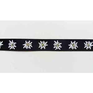 Satinband mit Edelweiss Motiv in schwarz