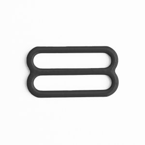Nahaufnahme eines einzelnen dunkelgrauen 8er-Schiebers aus Metall. Der BH-Versteller hat einen Durchlass von 15mm und eine glatte Pulverbeschichtung.