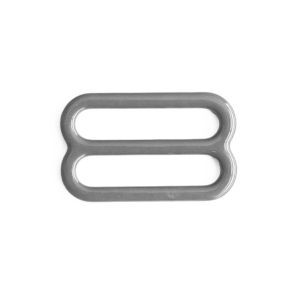 Nahaufnahme eines einzelnen grauen 8er-Schiebers aus Metall. Der BH-Versteller hat einen Durchlass von 10mm und eine glatte Pulverbeschichtung.