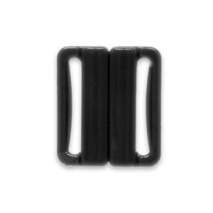 Detailaufnahme eines schwarzen Bikiniverschlusses aus Kunststoff. Der 29mm breite Durchlass und das Noppensystem für sicheren Halt sind gut erkennbar.