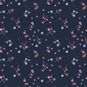 Ecovero™ Jersey: Dunkelblau mit bunten Blumen