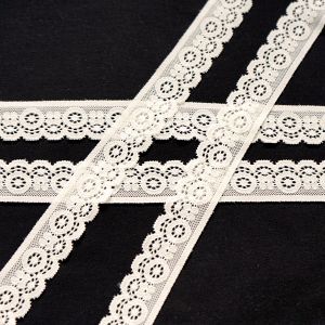 Elastische Spitze in ecru, 28mm für Unterwäsche, Bekleidung, Bastelarbeiten und DIY.