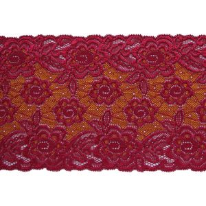 Elastische Spitze in erdbeerrot-gold - 14cm breit