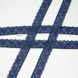 Elastische Spitze in jeansblau, 21mm breit für Bekleidung, Unterwäsche oder DIY-Projekte.
