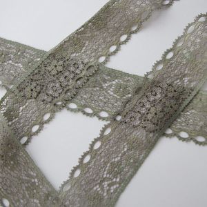 Elastische Spitze - Spitzenband in khaki - 3.8cm breit