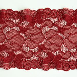 Elastische Spitze in dunkelrot mit Schmetterlingsmuster - 17cm breit
