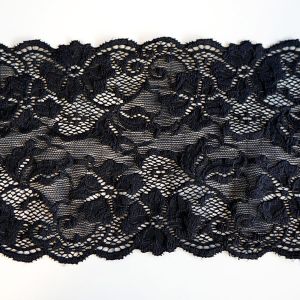 Elastische Spitze in schwarz - 14cm breit