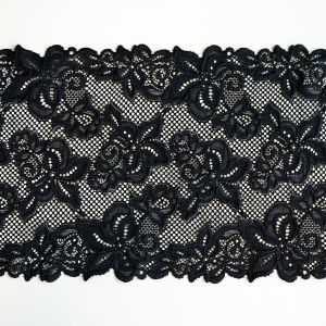 Längselastische Spitze in schwarz mit zwei Bogenkanten für Unterwäsche, Bekleidung und Deko.