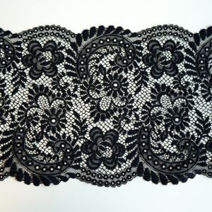 Elastische Spitze in schwarz - 23cm breit; Artikelnummer: SPB332