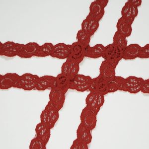 Elastische Spitze in terra mit floraler Musterung, 25 mm breit, doppelte Bogenkante, matt, weich, ideal für Kleidung, Lingerie und DIY-Projekte.