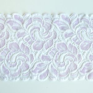 Elastische Spitze in weiss-hellviolett - 15.5cm breit