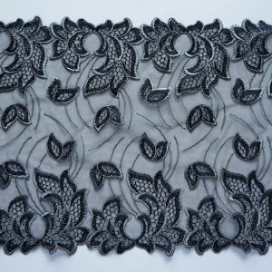 Elastische Tüllstickerei-Spitze in anthrazit - 21cm breit