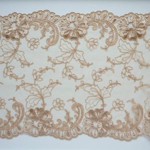 Elastische Tüllstickerei-Spitze in beige - 17.5cm breit