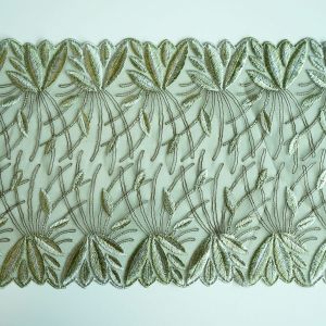 Elastische Tüllstickerei-Spitze in khaki-oliv - 22cm breit