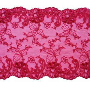 Elastische Tüllstickerei-Spitze in rubinrot - 17.5cm
