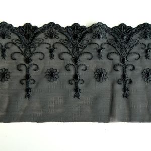 Elastische Tüllstickerei-Spitze in schwarz - 11cm breit