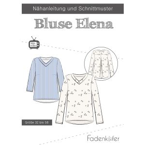 Tolles Schnittmuster für eine elegante Bluse 'Elena' von Fadenkäfer. Der Schnitt ist in zwei Varianten - für Damen und für Kinder - erhältlich.