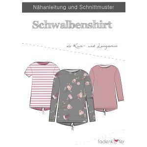 Schnittmuster für ein lockeres T-Shirt mit langen und kurzen Ärmeln 'Schwalbenshirt' von Fadenkäfer. Der Schnitt ist in 2 Varianten - für Damen und für Kinder - erhältlich.