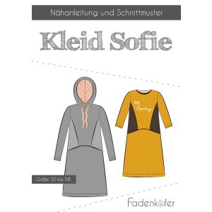 Schnittmuster 'Sofie' für ein süsses Kleid 'Sofie' mit oder ohne Kaputze von Fadenkäfer. Der Schnitt ist in zwei Varianten erhältlich: für Damen und für Kinder.