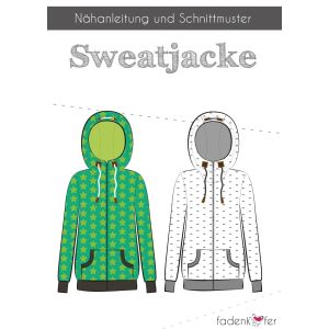 Schnittmuster für eine Sweatjacke von Fadenkäfer in 3 verschiedenen Ausführungen: für Damen, Herren oder Kinder.