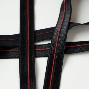 Falzgummi Einfassgummi in schwarz mit rotem Streifen, 15mm breit zum Unterwäsche, Tops, Leggings & Bekleidung nähen