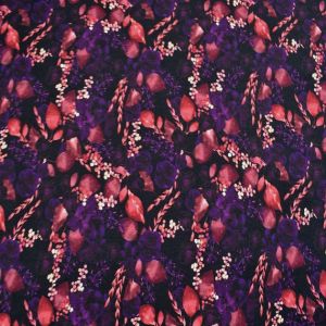 French Terry Stoff mit Blumen in violett-mauve