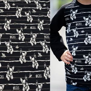 French Terry Stoff 'French Bulldog' mit Hund Muster