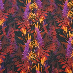 French Terry Stoff mit Pflanzenmuster in terra-orange