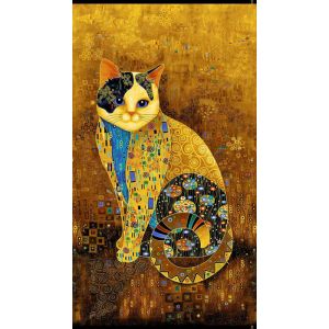 Baumwollstoff Panel 'Golden Bejeweled Cat' von Timeless Treasures
