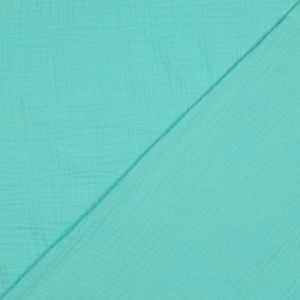 GOTS-Musselin Stoff aqua, 100% Baumwolle, garngefärbt, farbechte Qualität für Bekleidung und Accessoires.
