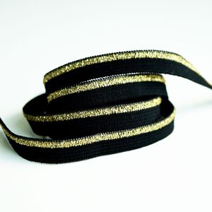 Budgetpackung Gummiband in schwarz mit Goldglitzer - 8mm breit, 5m