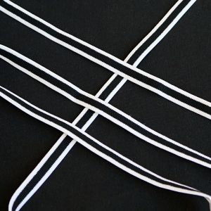 10mm breites Gummiband, schwarz-weiss gestreift für Unterwäsche und Bekleidung - in 5m-Packung.