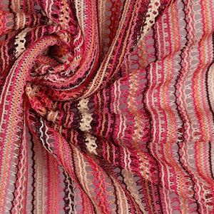 Häkelstoff gestreift in pink, ecru & weinrot