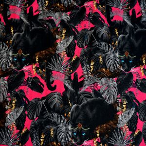 Jersey Stoff 'Dschungel' mit Panthermuster in schwarz-pink