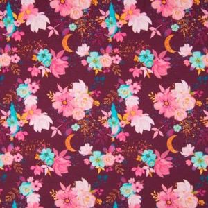 Jersey Stoff mit Blumenmuster in dunkelrot