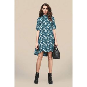 Kleid aus Jersey Stoff mit Eukalyptusmuster in petrolgrün - leichtes Sommerkleid mit trendigem Muster aus unserem Jersey Stoff erhältlich bei Spitzentraum.ch.