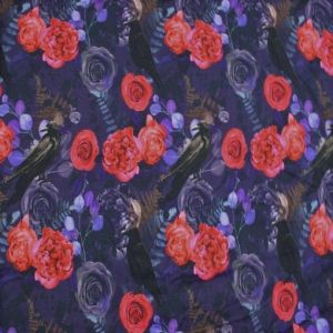 Jersey Stoff mit Gothic Rabenmuster