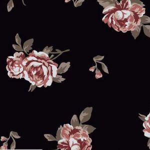 Jersey Stoff mit Rosenmuster in schwarz