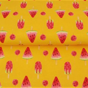 Jersey Stoff mit Wassermelonenmuster in gelb
